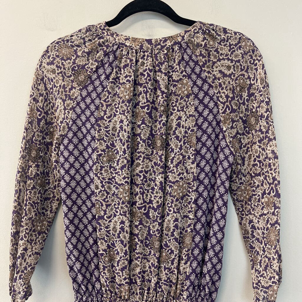 Joie Purple/ Beige Print Long Sleeve Dress XXS