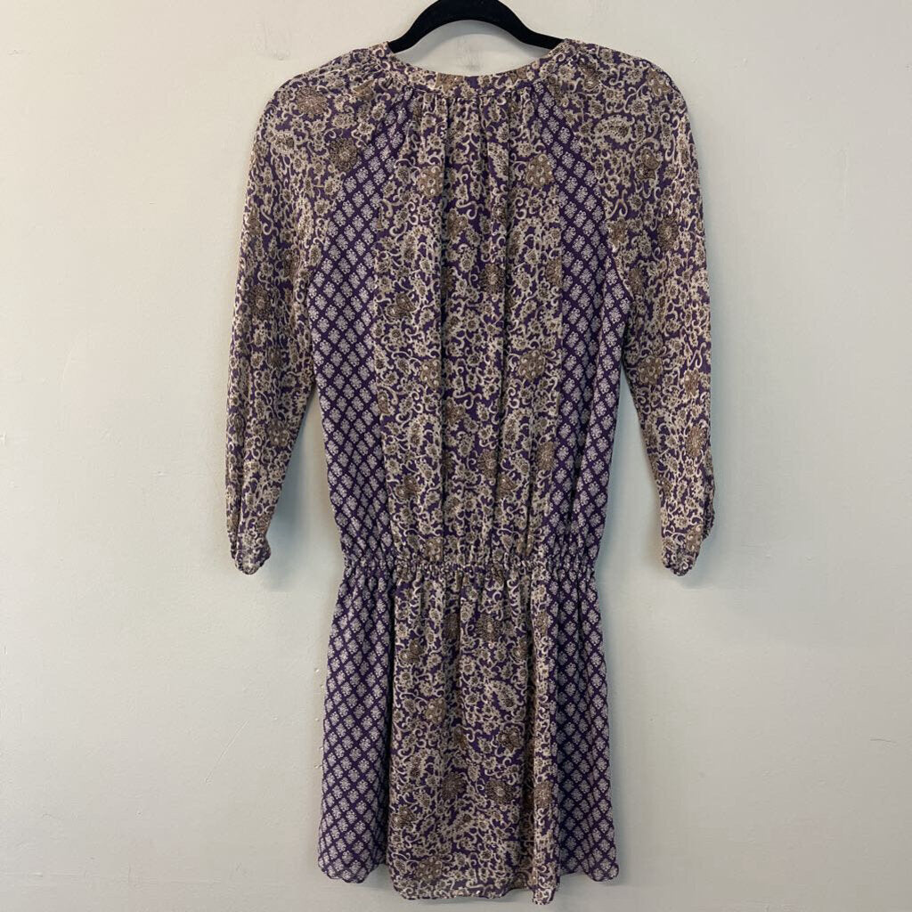 Joie Purple/ Beige Print Long Sleeve Dress XXS