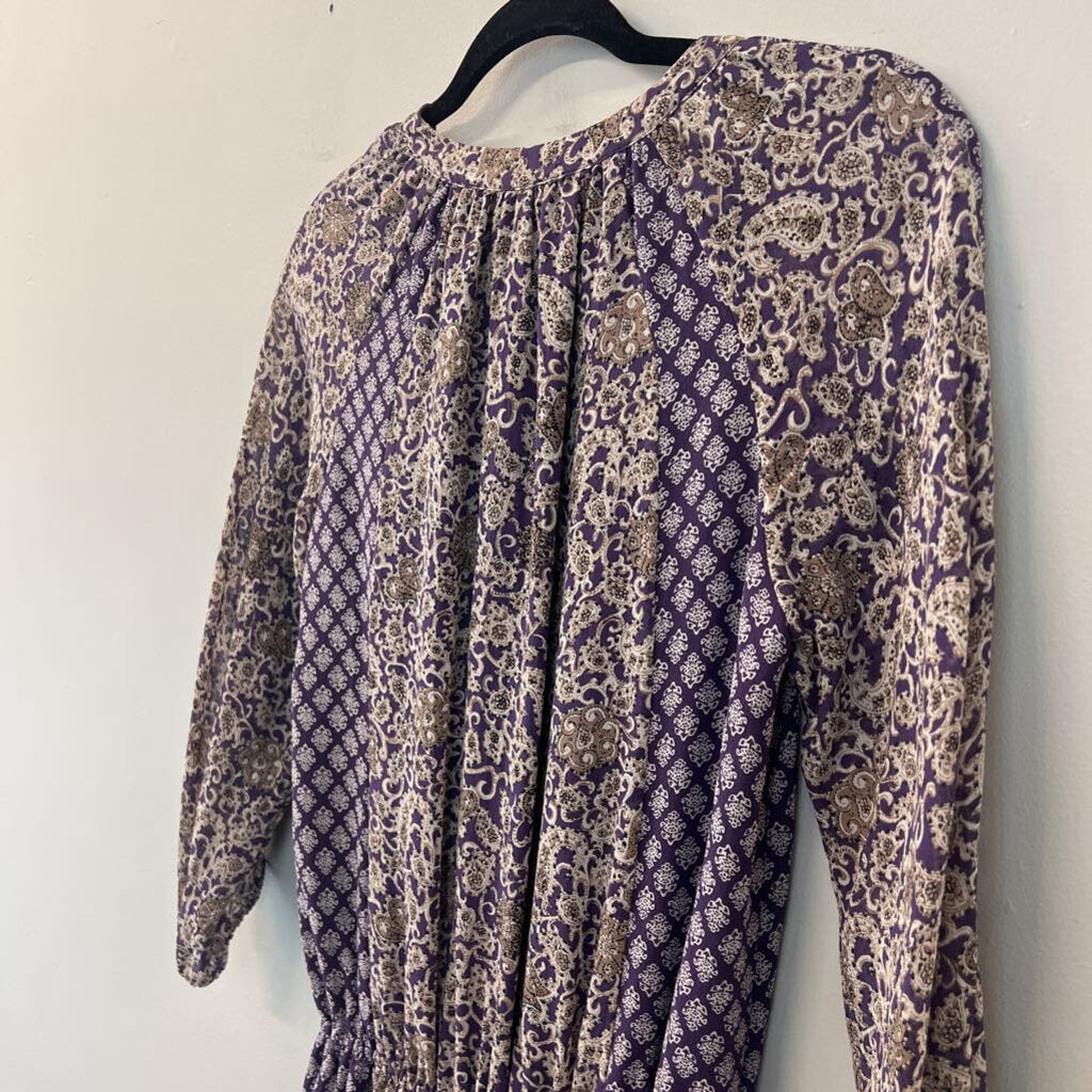 Joie Purple/ Beige Print Long Sleeve Dress XXS