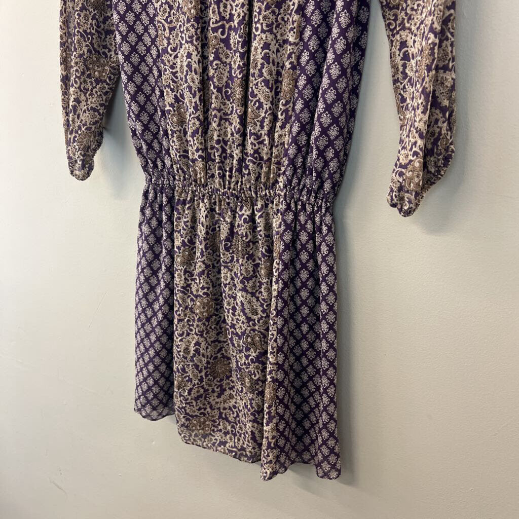 Joie Purple/ Beige Print Long Sleeve Dress XXS