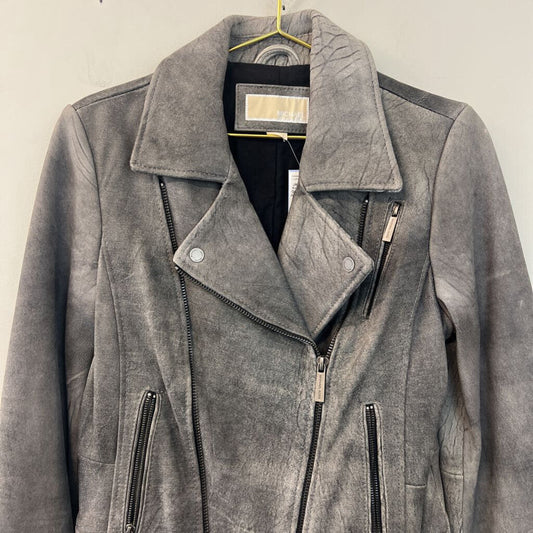 Michael Kors Grey Leather Moto Jacket Medium