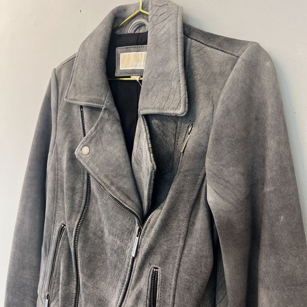 Michael Kors Grey Leather Moto Jacket Medium