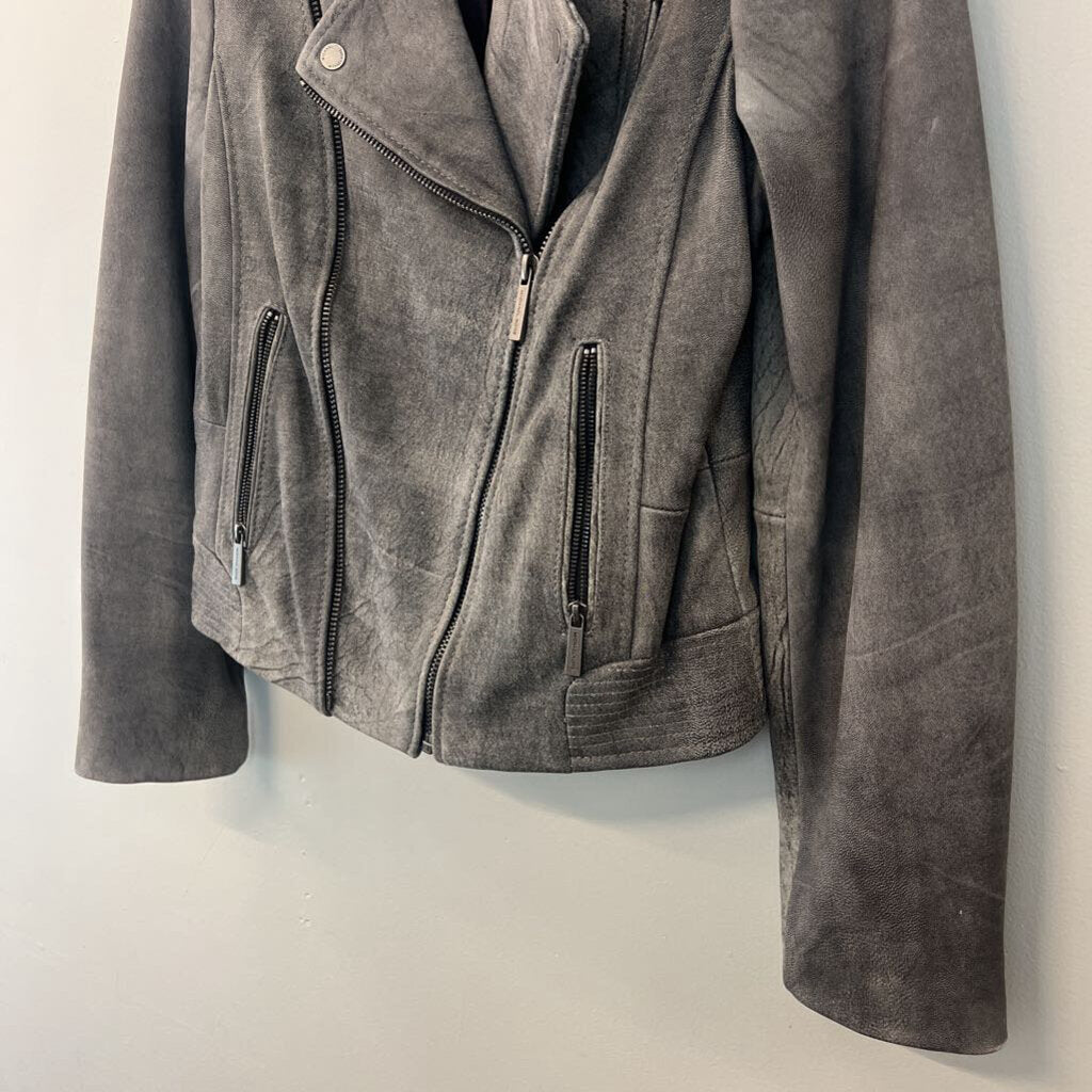 Michael Kors Grey Leather Moto Jacket Medium