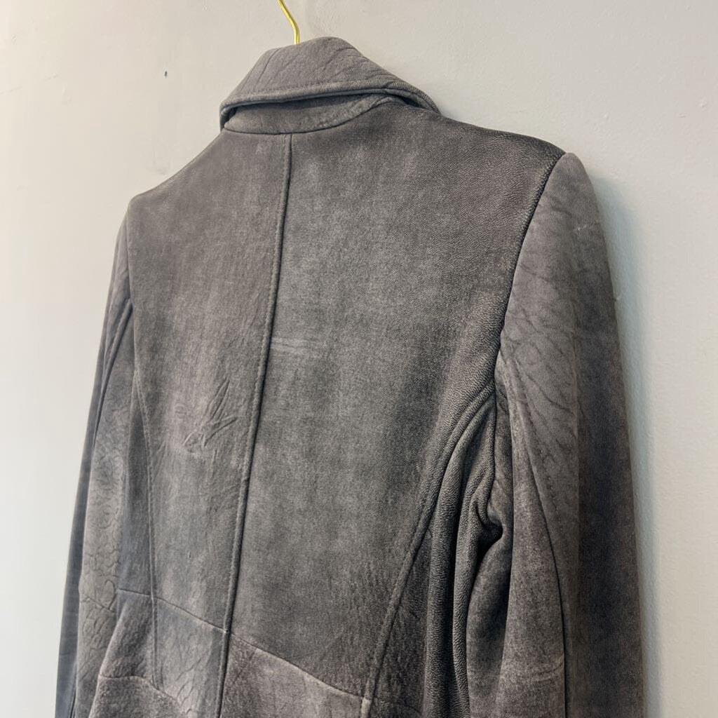 Michael Kors Grey Leather Moto Jacket Medium