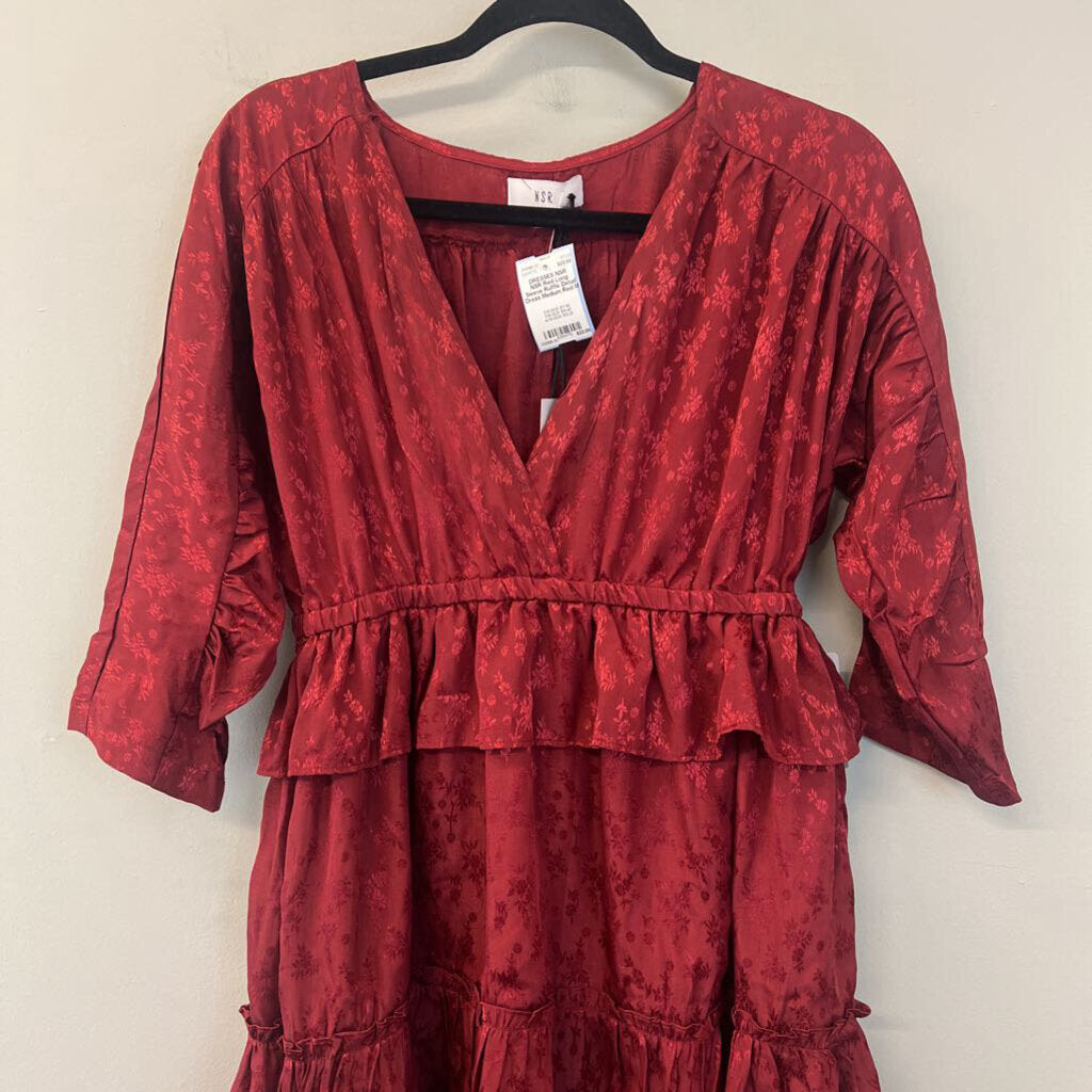 NSR Red Long Sleeve Ruffle Detail Dress Medium