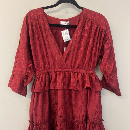 NSR Red Long Sleeve Ruffle Detail Dress Medium