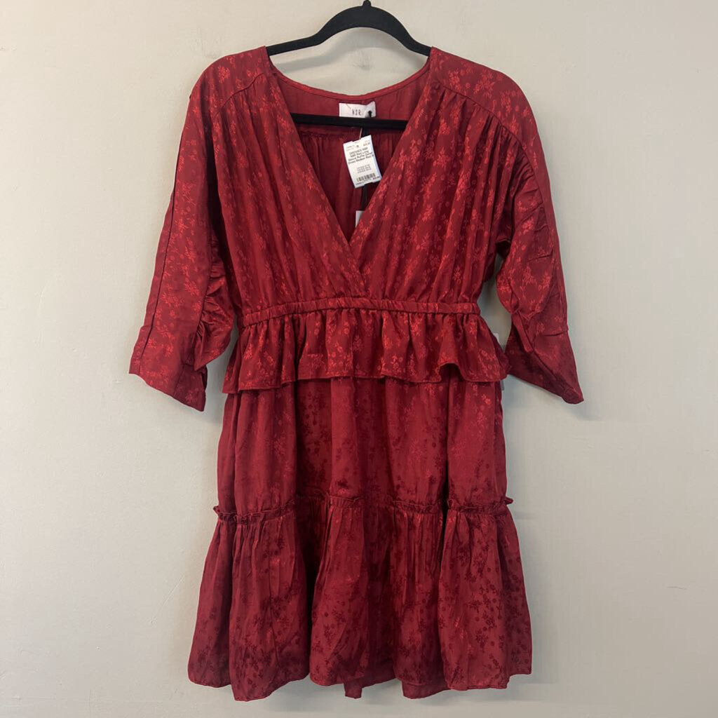 NSR Red Long Sleeve Ruffle Detail Dress Medium