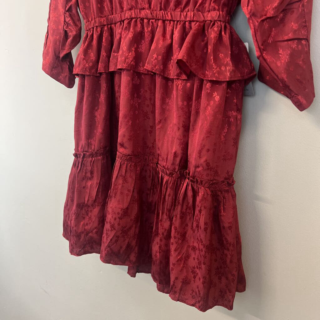 NSR Red Long Sleeve Ruffle Detail Dress Medium