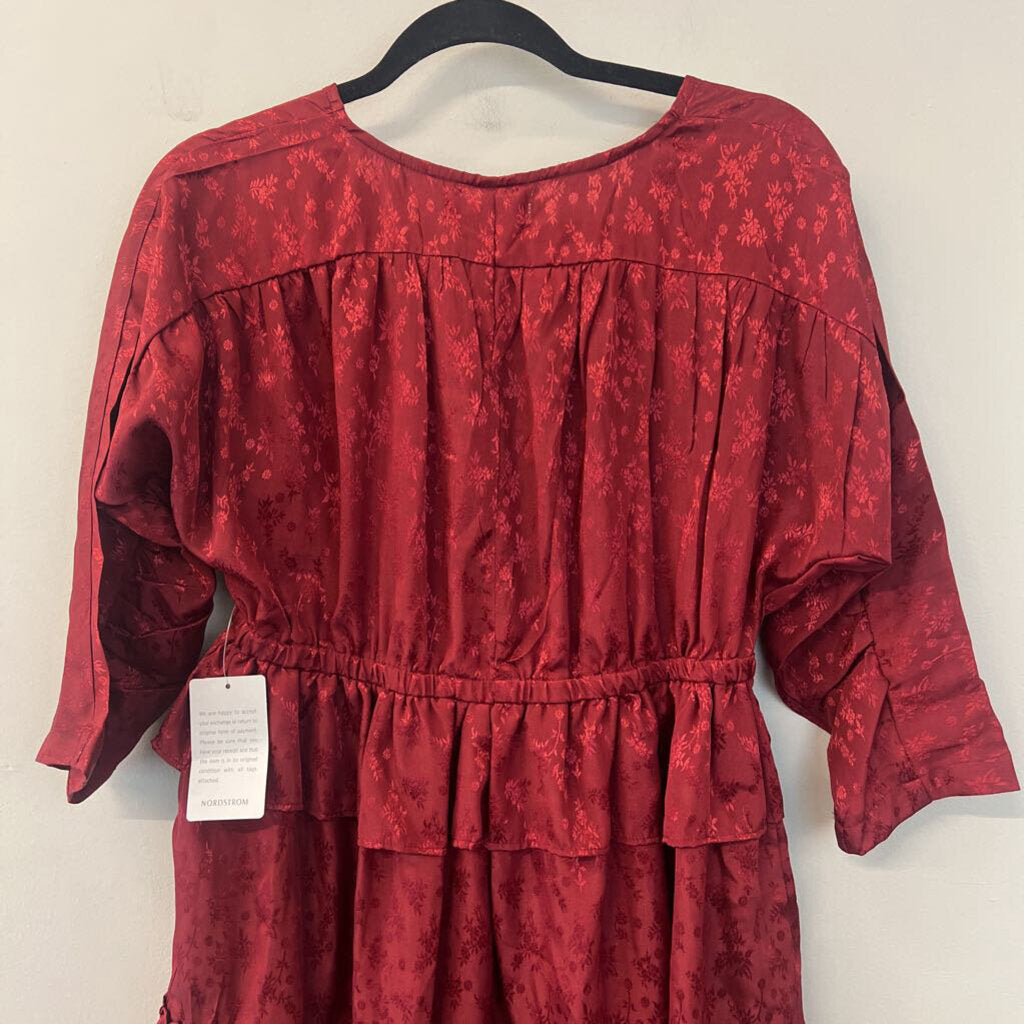 NSR Red Long Sleeve Ruffle Detail Dress Medium