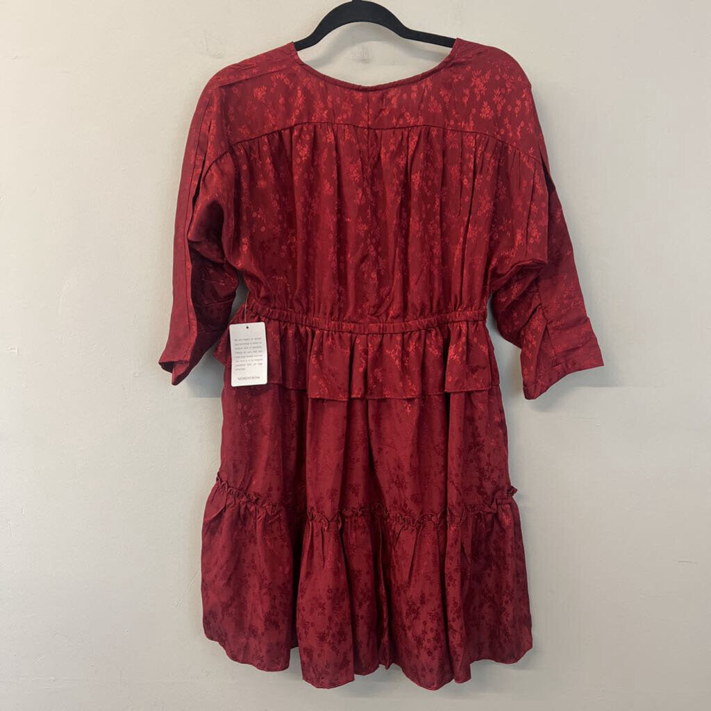 NSR Red Long Sleeve Ruffle Detail Dress Medium