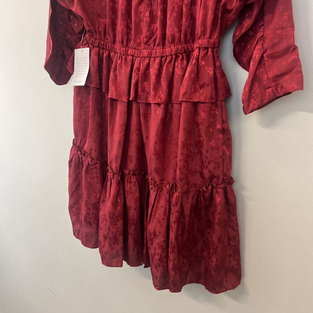 NSR Red Long Sleeve Ruffle Detail Dress Medium