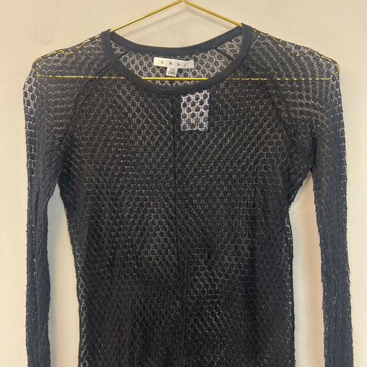 Cabi Black Open Knit Sheer Long Sleeve Top Extra Small