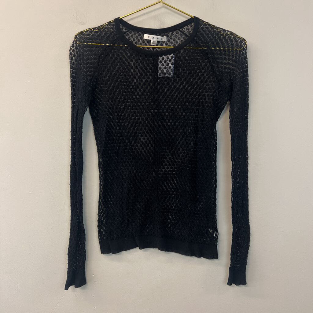 Cabi Black Open Knit Sheer Long Sleeve Top Extra Small