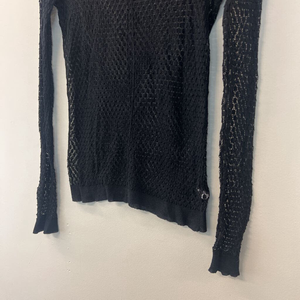 Cabi Black Open Knit Sheer Long Sleeve Top Extra Small