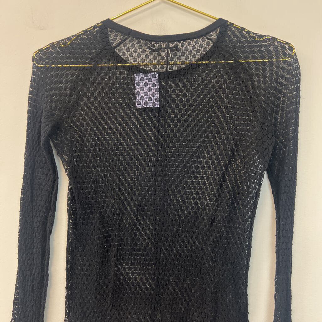 Cabi Black Open Knit Sheer Long Sleeve Top Extra Small