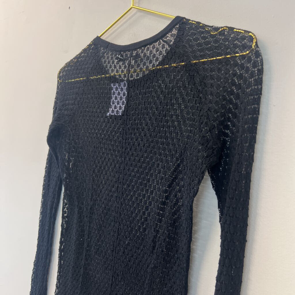 Cabi Black Open Knit Sheer Long Sleeve Top Extra Small