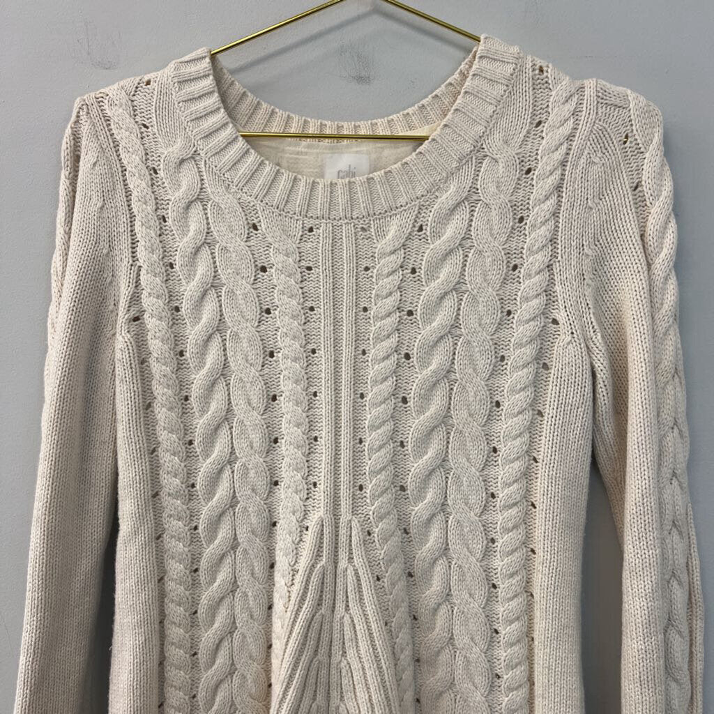 Cabi Cream Knit Long Sleeve Sweater Extra Small