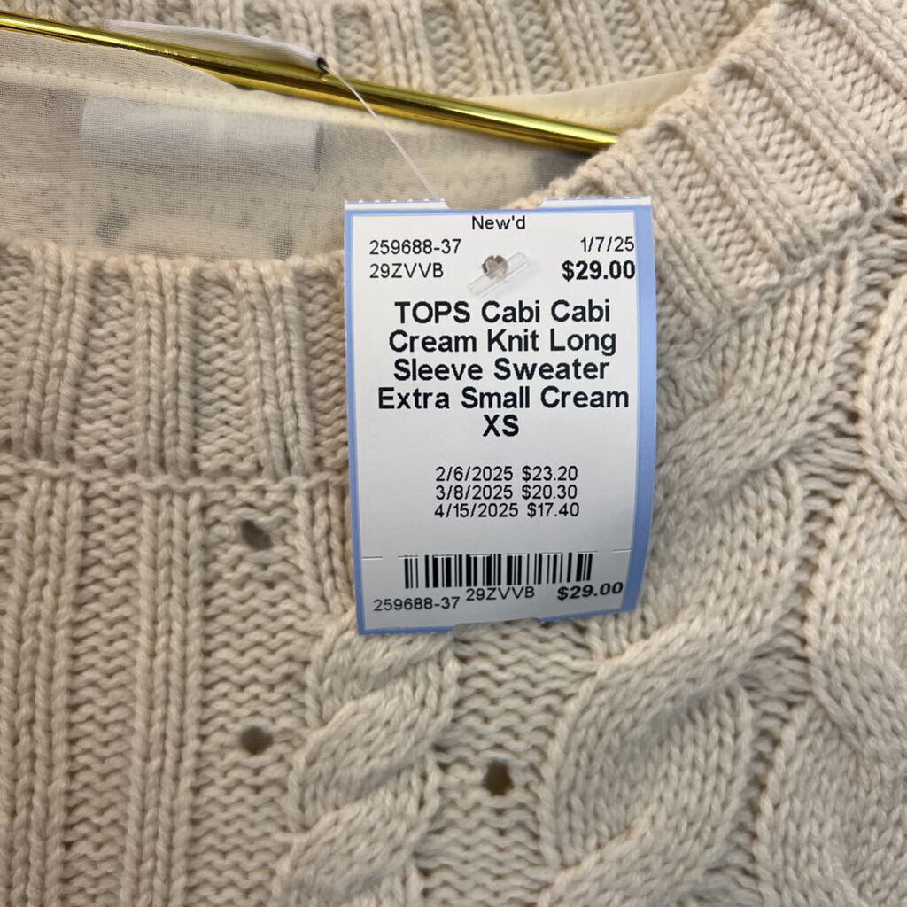 Cabi Cream Knit Long Sleeve Sweater Extra Small