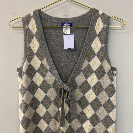 J Crew Sontuosa 100% Cashmere Grey Argyle Sweater Vest Extra Small