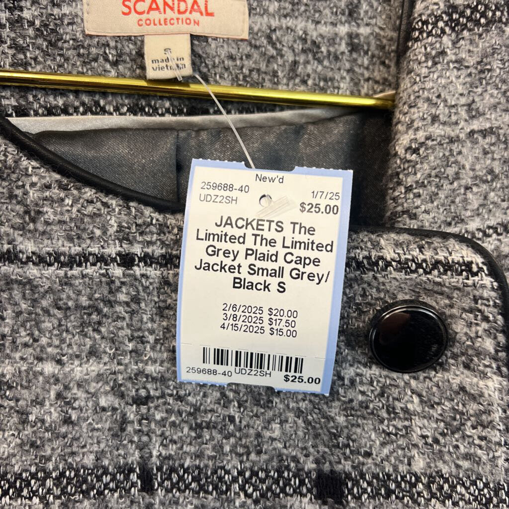 The Limited Grey Plaid Cape Jacket Small