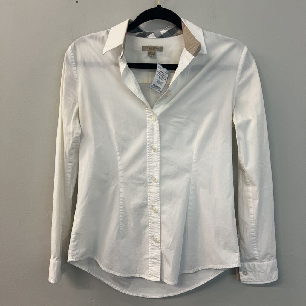 Burberry White Long Sleeve Button Down Top Small