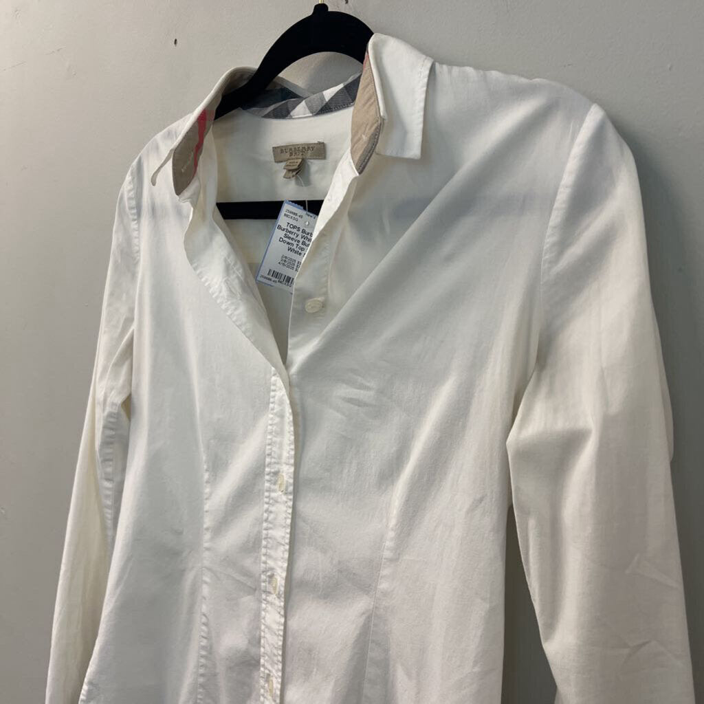 Burberry White Long Sleeve Button Down Top Small