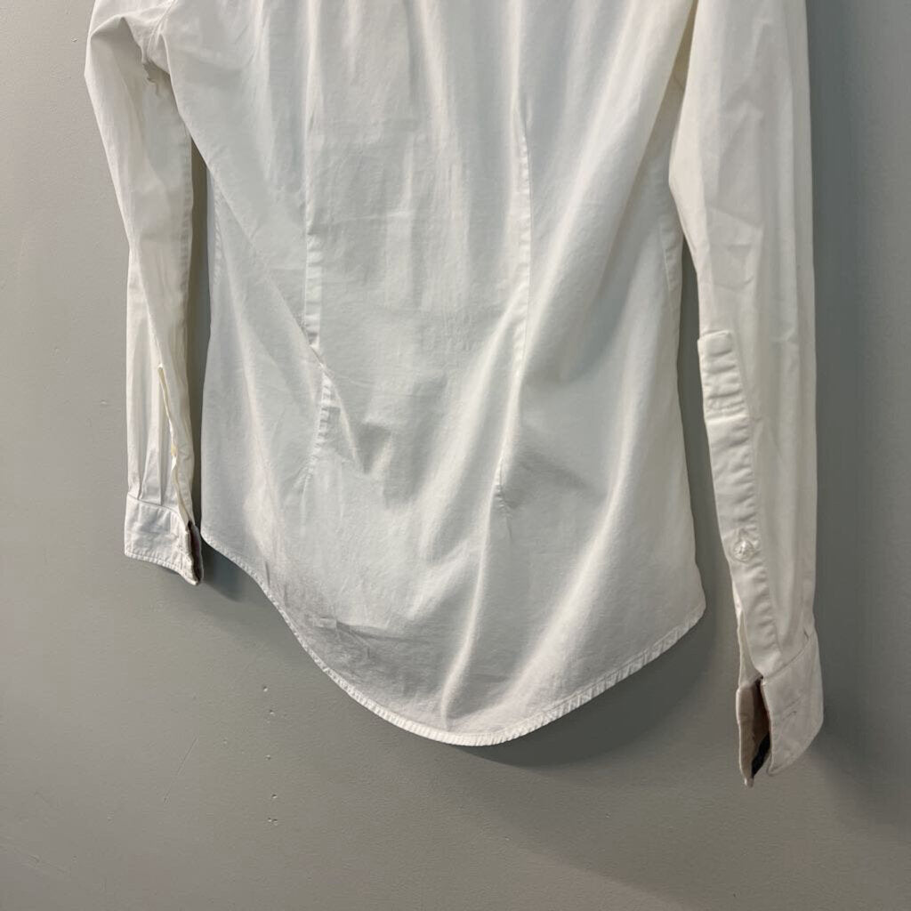 Burberry White Long Sleeve Button Down Top Small