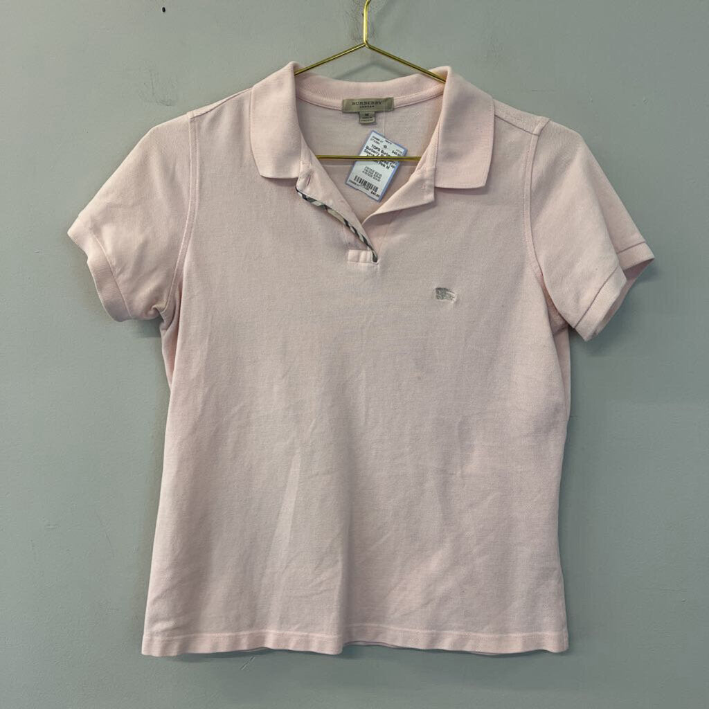 Burberry Pink Short Sleeve Collared Top Medium