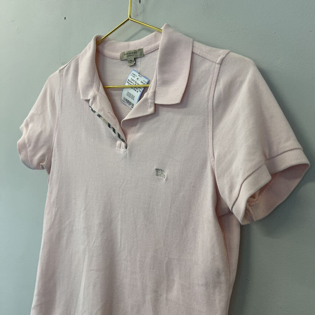 Burberry Pink Short Sleeve Collared Top Medium