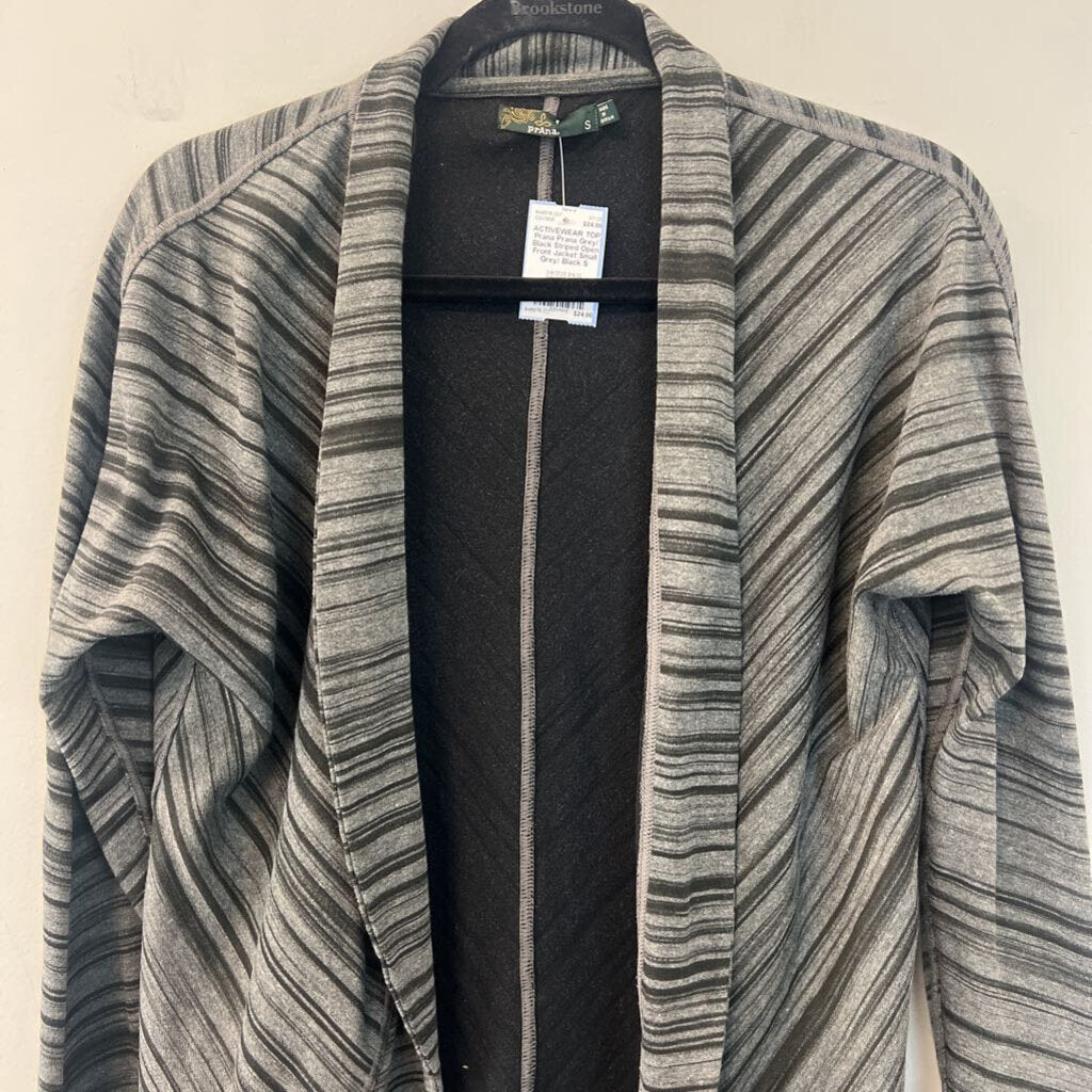 Prana Grey/ Black Striped Open Front Jacket Small