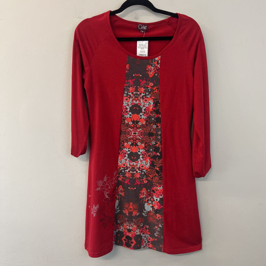 Coline Red Print Stripe Long Sleeve Dress Medium