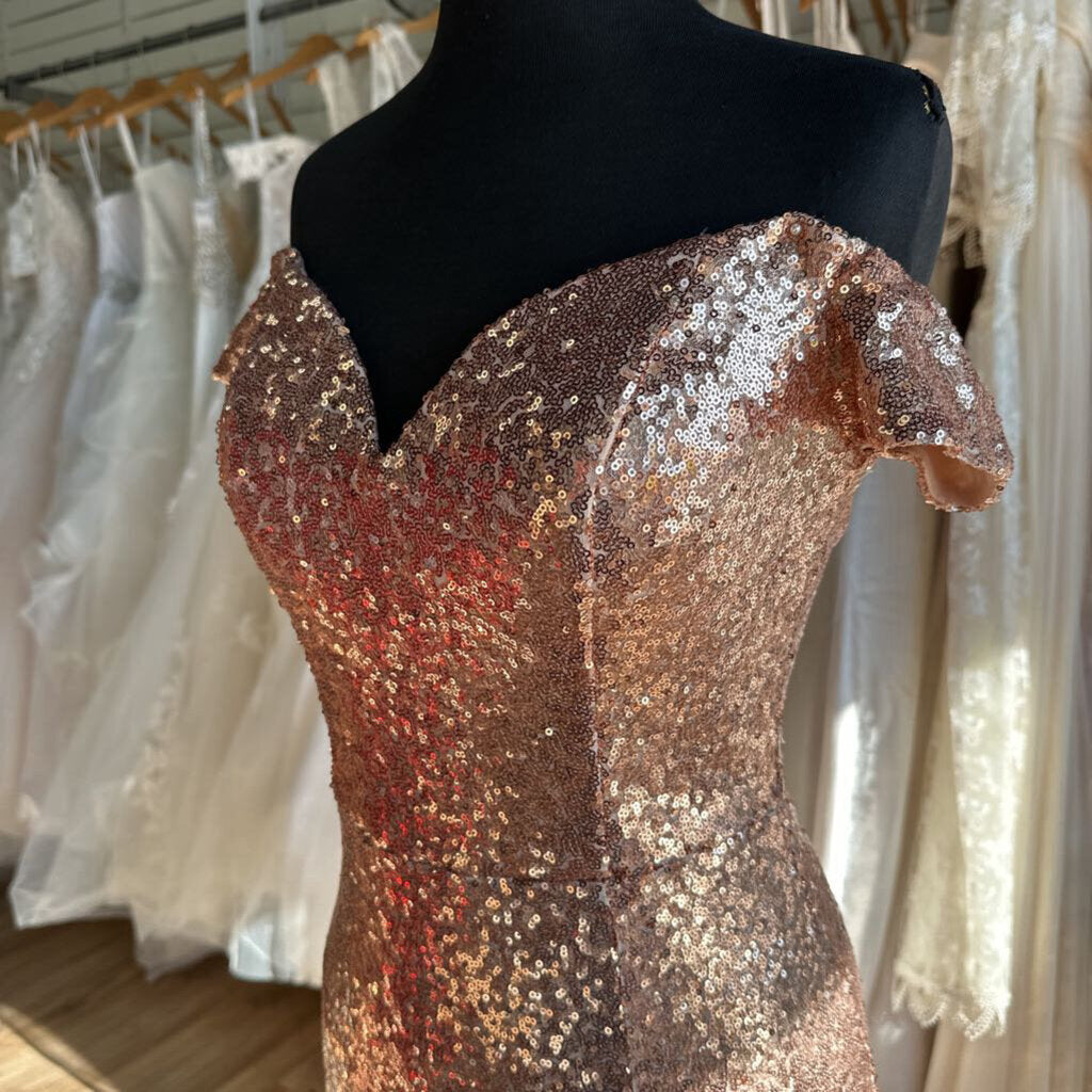 B Smart Rose Gold Sequin Long Formal 7/8