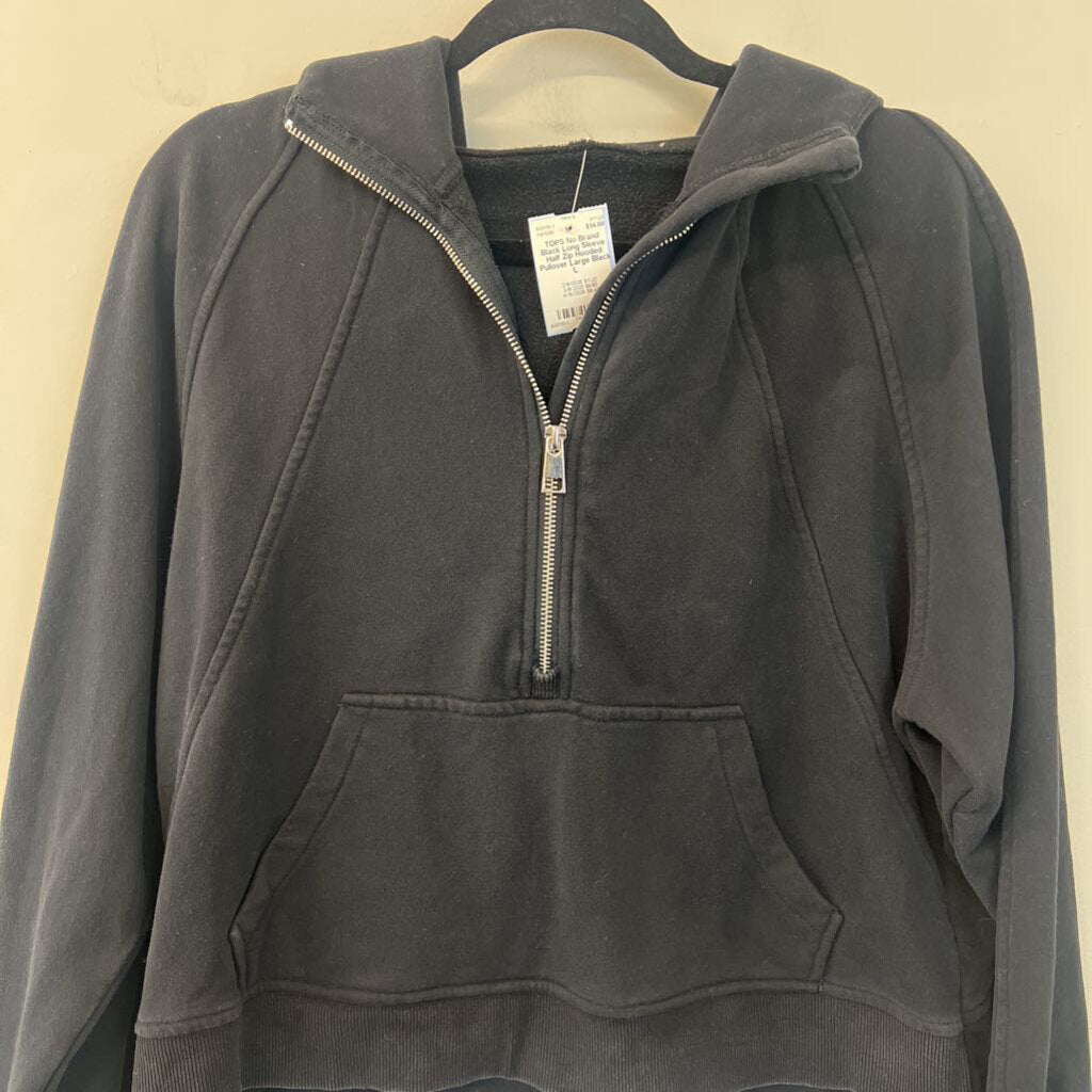 Black Long Sleeve Half Zip Hooded Pullover Large