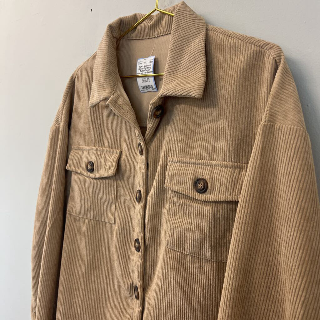 Brown Corduroy Button Down Shacket Top Medium