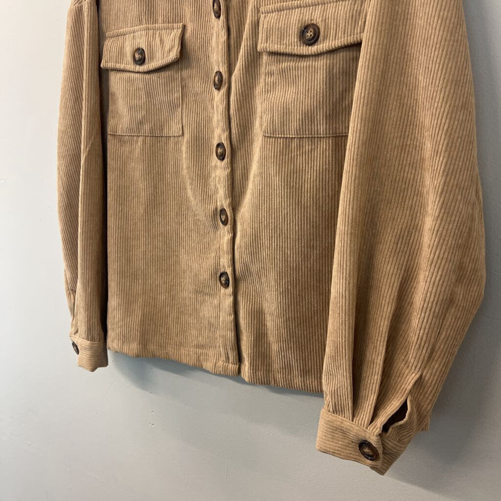 Brown Corduroy Button Down Shacket Top Medium