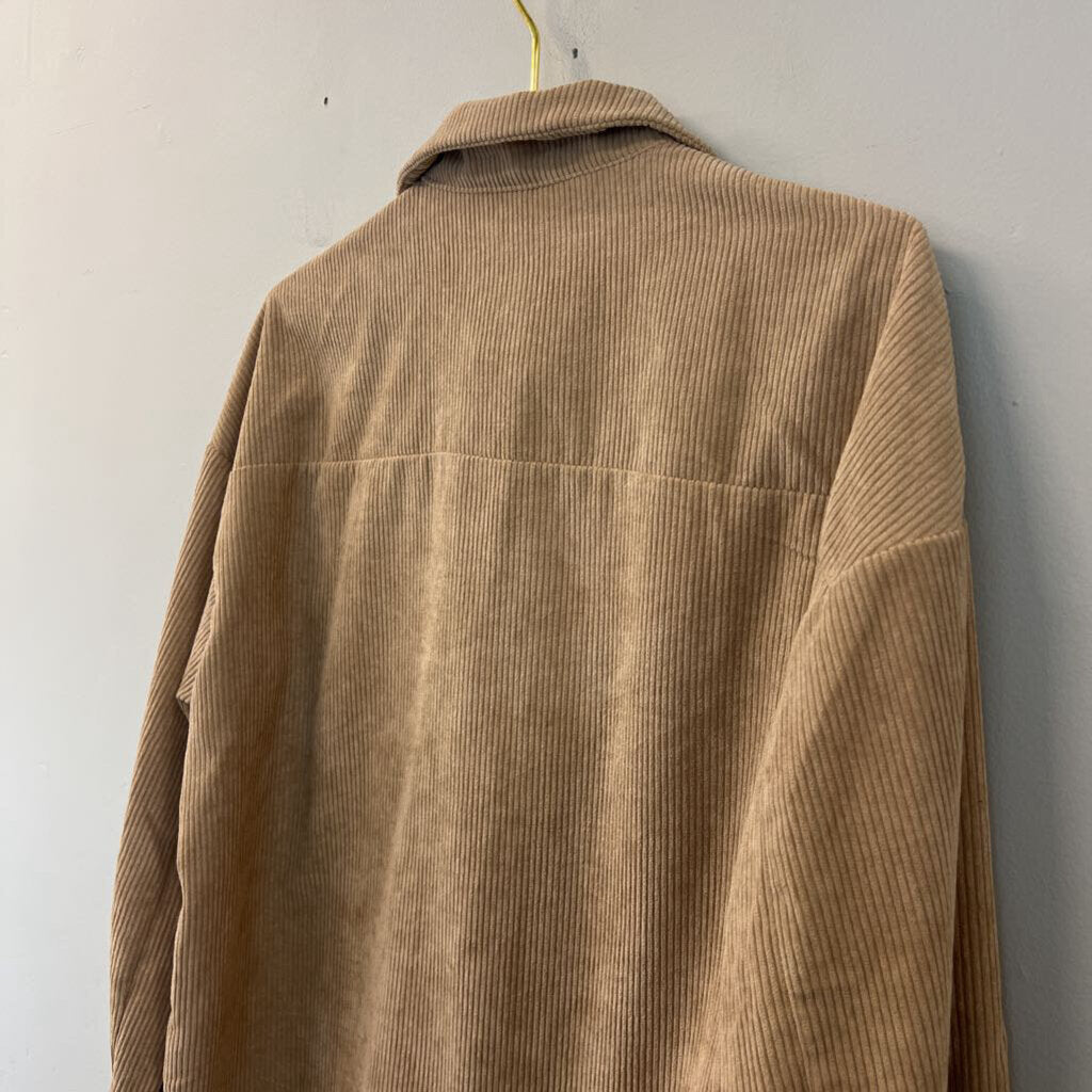 Brown Corduroy Button Down Shacket Top Medium