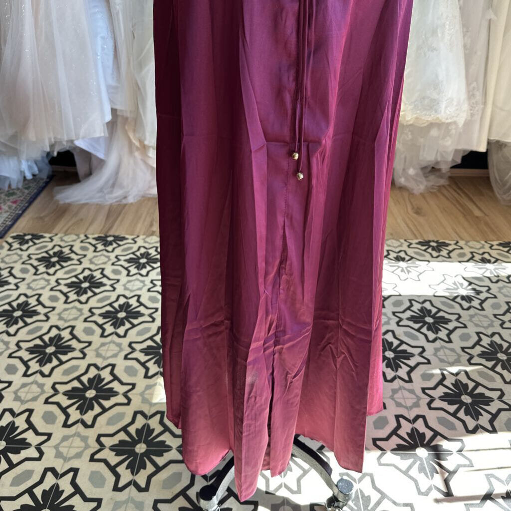 Bluivy Silky Burgundy Cross Back Long Formal Dress Medium