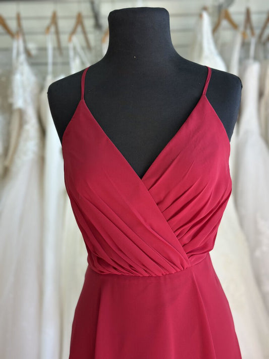 DB Studio Red Chiffon V Neck Long Formal Dress 8