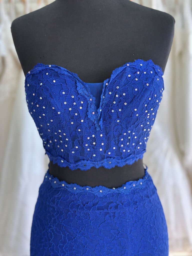 Faviana Royal Blue Lace 2 Piece Long Formal Dress 2