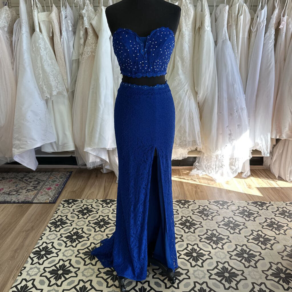 Faviana Royal Blue Lace 2 Piece Long Formal Dress 2