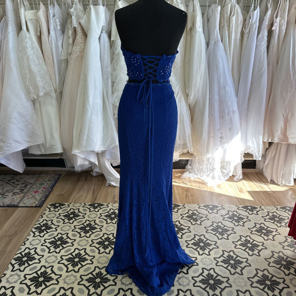 Faviana Royal Blue Lace 2 Piece Long Formal Dress 2