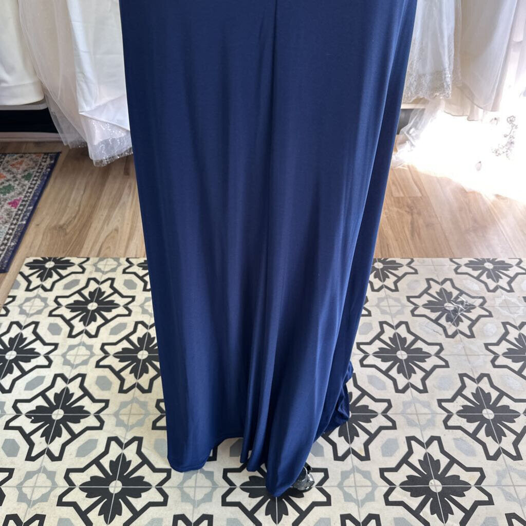 Cachet Navy Silver Beaded Top Long Formal 8