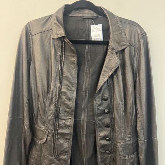 Black Leather Long Jacket Small