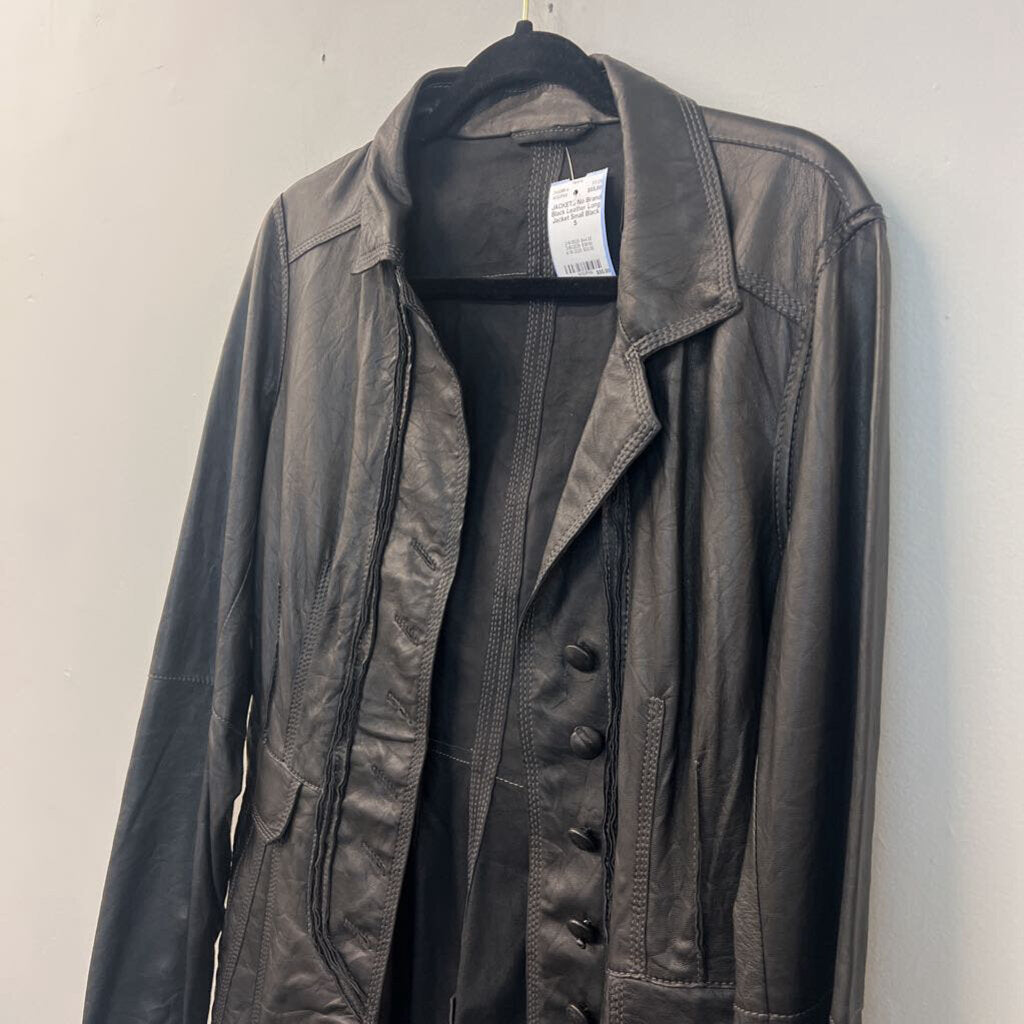 Black Leather Long Jacket Small