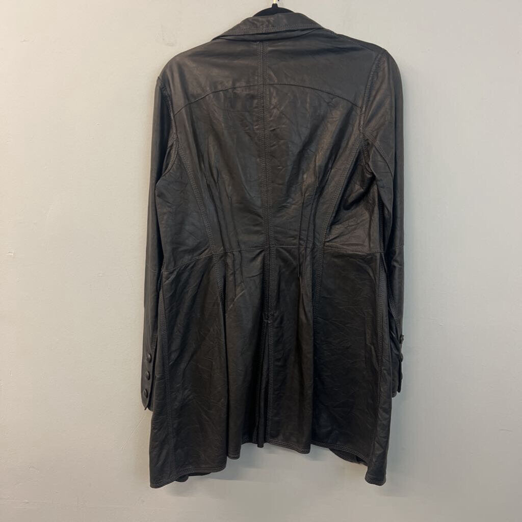 Black Leather Long Jacket Small