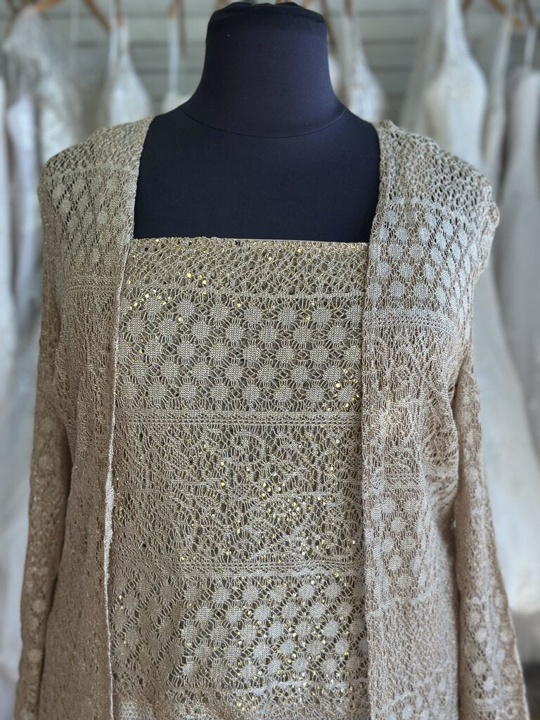 Onyx Nite Gold Crochet Lace Long Formal With Jacket 18