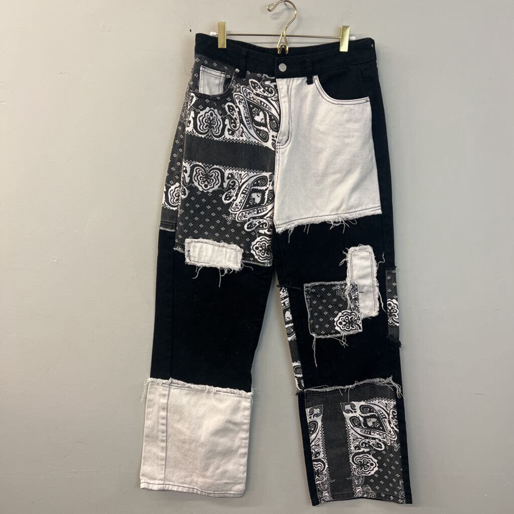 Black/ White Patchwork Denim Jeans Medium