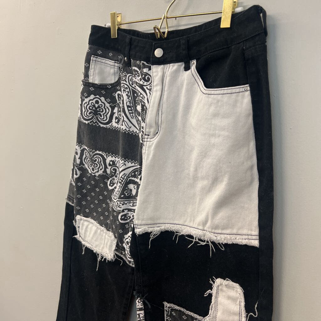 Black/ White Patchwork Denim Jeans Medium