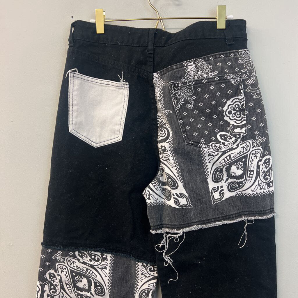 Black/ White Patchwork Denim Jeans Medium