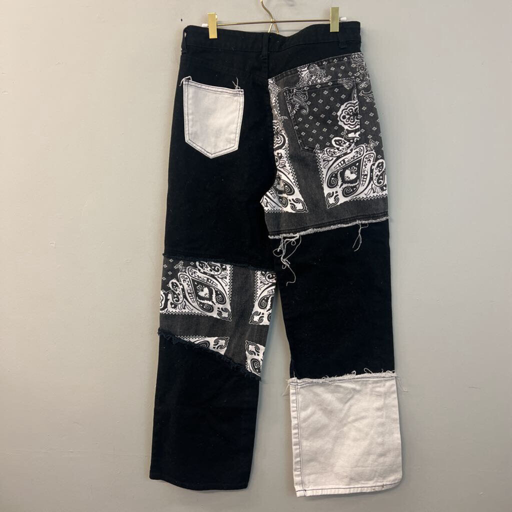 Black/ White Patchwork Denim Jeans Medium